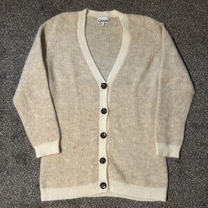 Ganni Wool V-Neck Sweater Cardigan Size Medium Comfy